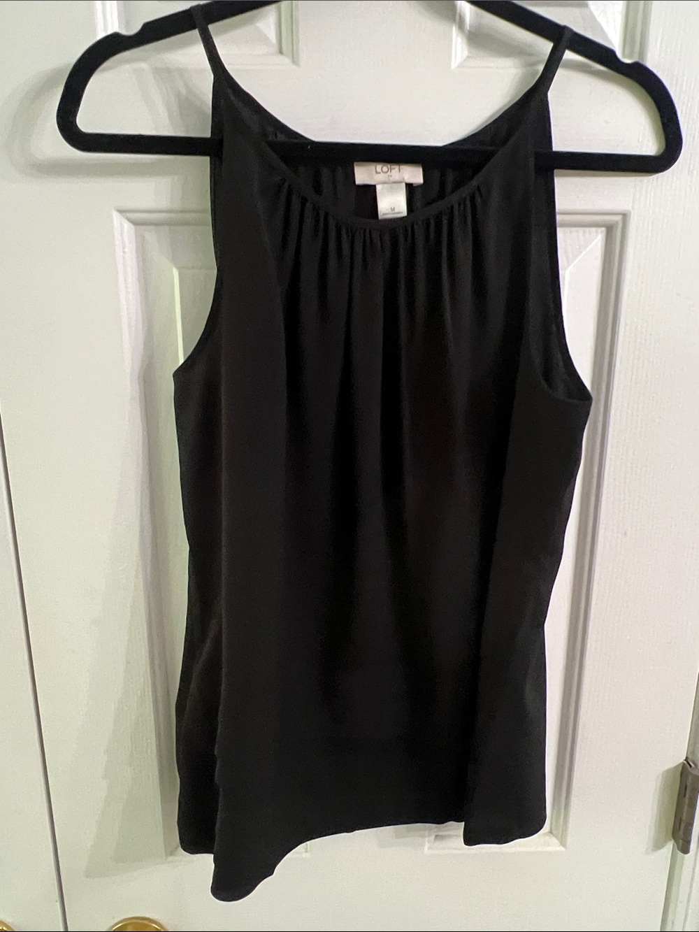 LOFT Black Gathered-Neck Sleeveless Camisole